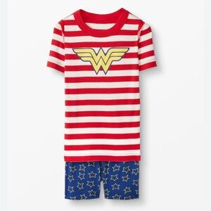 Hanna Andersson Sz 4 Red and Blue Striped Wonder Woman Short Pajama Set